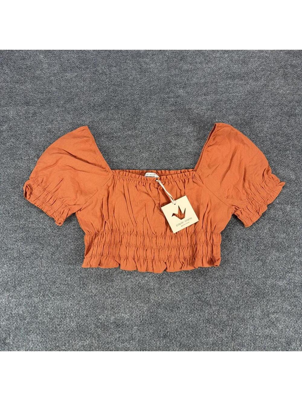 NWT Paper Crane Rust Orange Cropped Smocked Top‎ Large - Spring, Summer, Boho